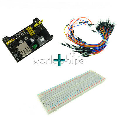 Mb102 Power Supply Module 3.3v 5v+breadboard Board 830 Point+65pcs Jumper Cable