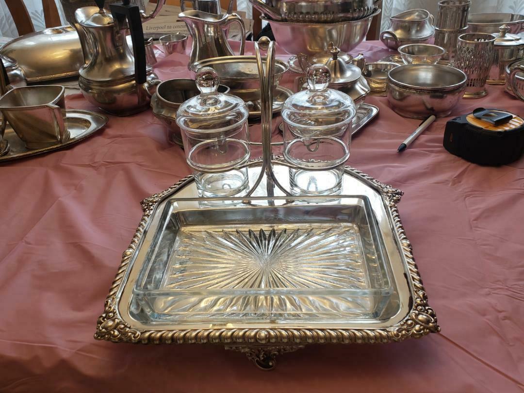Vintage Collectible Oil & Winegar Service Tray By Jgs Silverplate